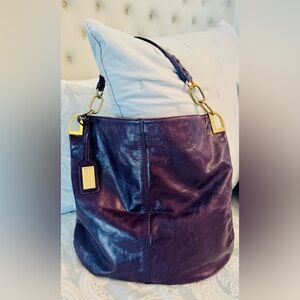 Badgley Mischka Deep Purple Hobo Bag with Gold Hardware